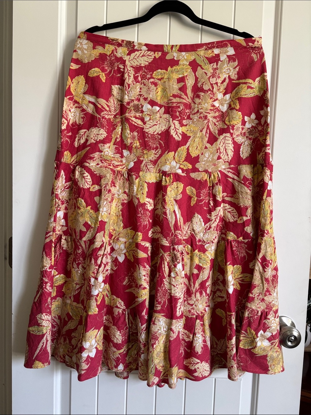 Floral Tiered Midi Skirt - pink and yellow.